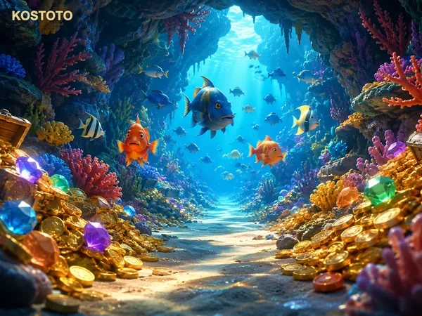 Tampilan permainan Happy Fishing dengan ikan dan target di layar
